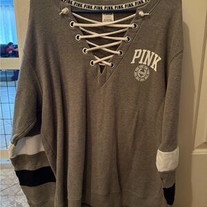 Victoria's Secret PINK Gray Lace-Up Hoodie